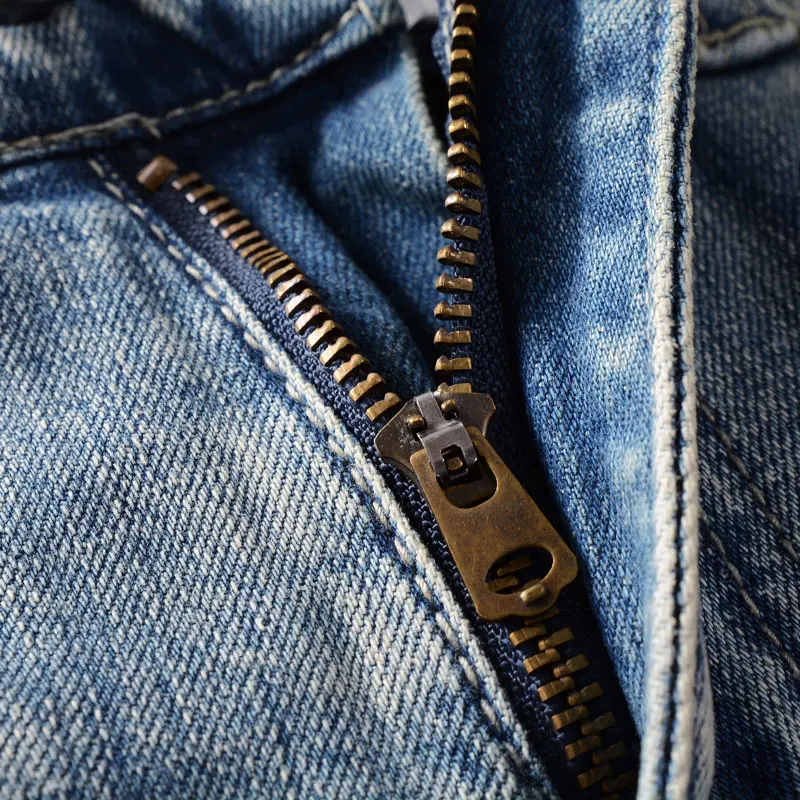 Streetwear Fashion Men Jeans Retro Light Blue Stretch Elastic Slim Fit Ripped Jeans Men Embroidery Designer Vintage Denim Pants