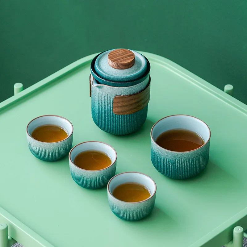 Blue Green Designer Retro Teaware Chinese Vintage Tea Mug High Quality Portable Travel Tea Set Unique Trend Good Gift For Friend