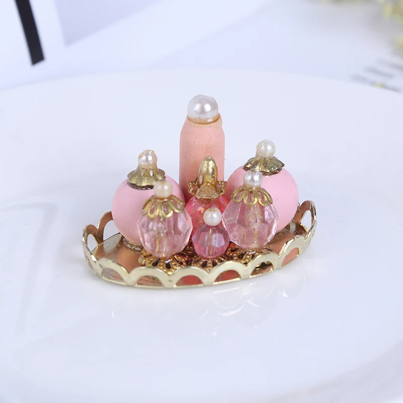 1:12 Dollhouse Miniature Pink Perfume Tray Model Furniture Accessories For Doll House Bedroom Decor Kids Pretend Play Toys