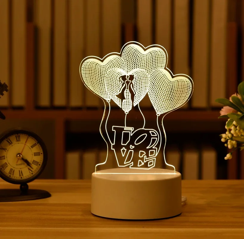 Lampe LED 3D en Acrylique Love Romantique, Veilleuse pour Enfants, Lampe de Table, Décor de ixd'Anniversaire, oral et de la Journée de Léon