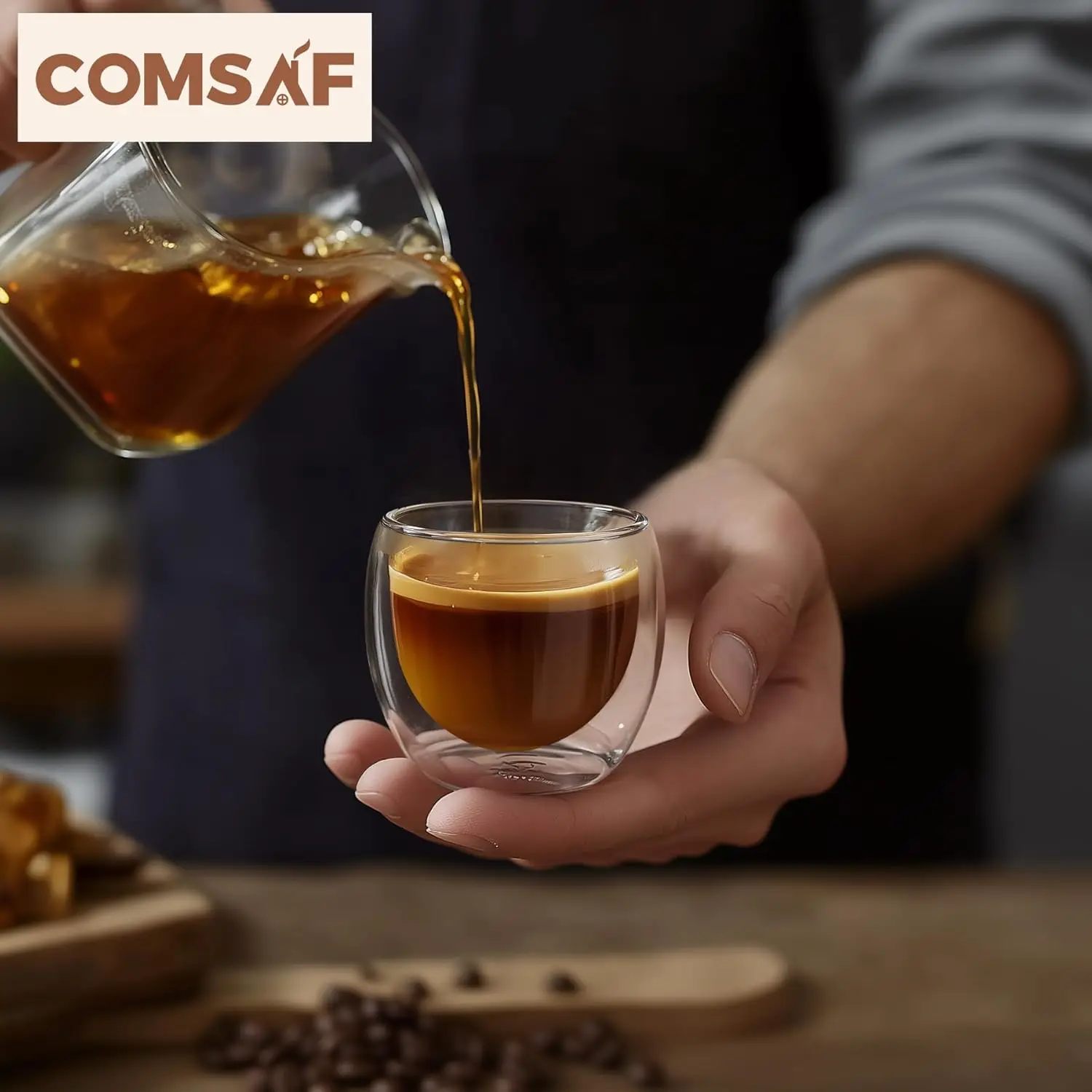 أكواب إسبريسو مزدوجة الجدران 3 أونصة، مجموعة أكواب إسبريسو زجاجية مكونة من قطعتين، أكواب قهوة صغيرة لـ Ristretto، Lungo، Machiato