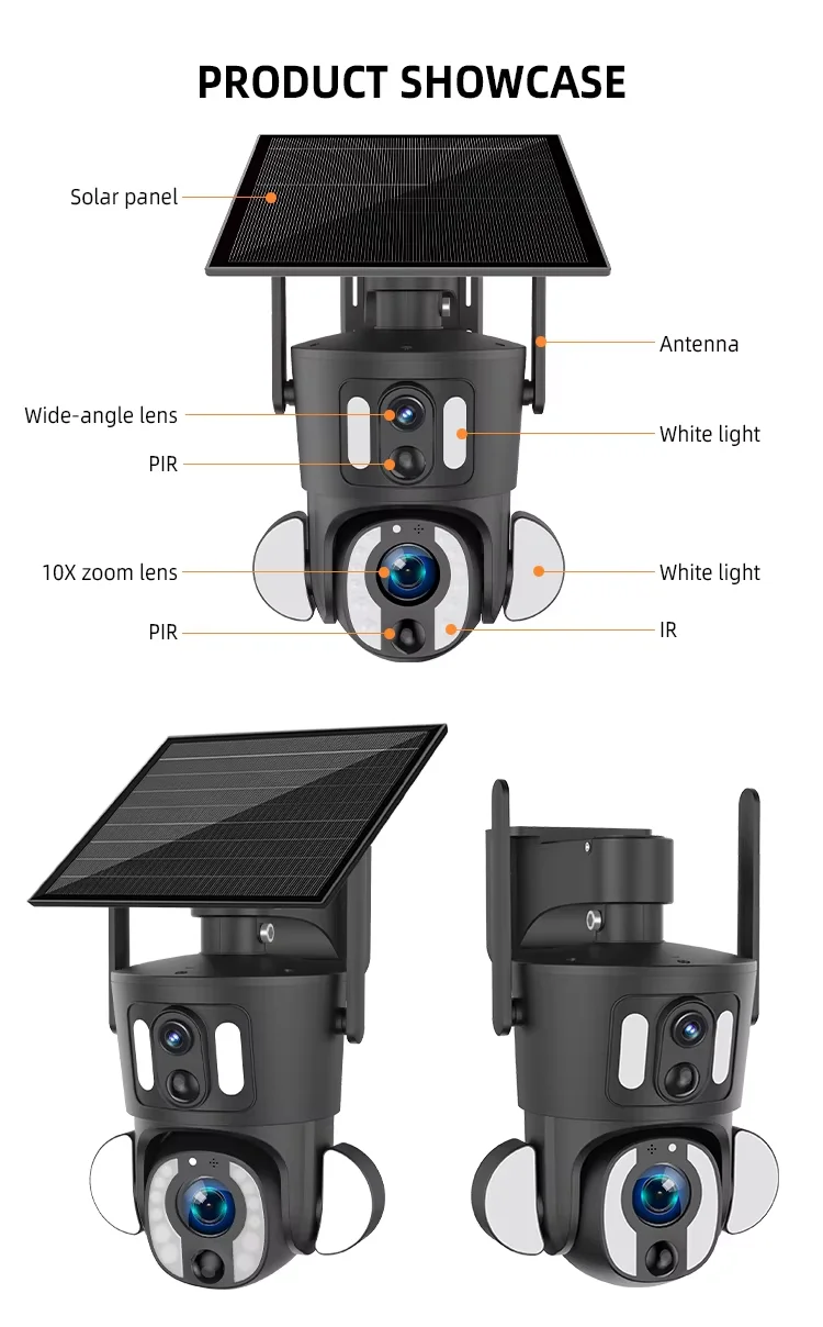 WSL 2025 تصميم جديد عدسة Daul نظام أمن المنزل الذكي البانورامي IP CCTV 5MP كاميرا 10x التكبير كاميرا ويب بالطاقة الشمسية