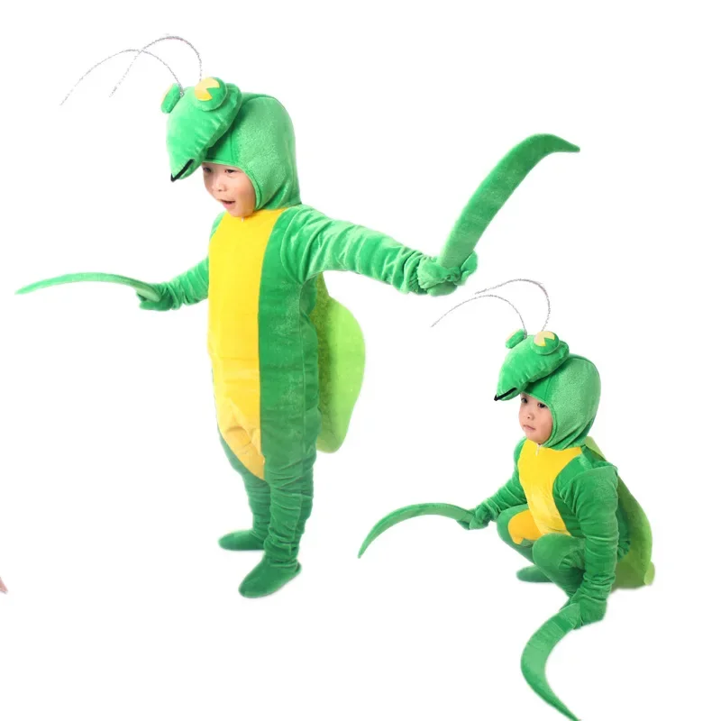 Golden Velvet Pajamas Praying Mantis Animal Insect Fancy Dress Jumpsuit Children Adults Gifts Cosplay Halloween Costume