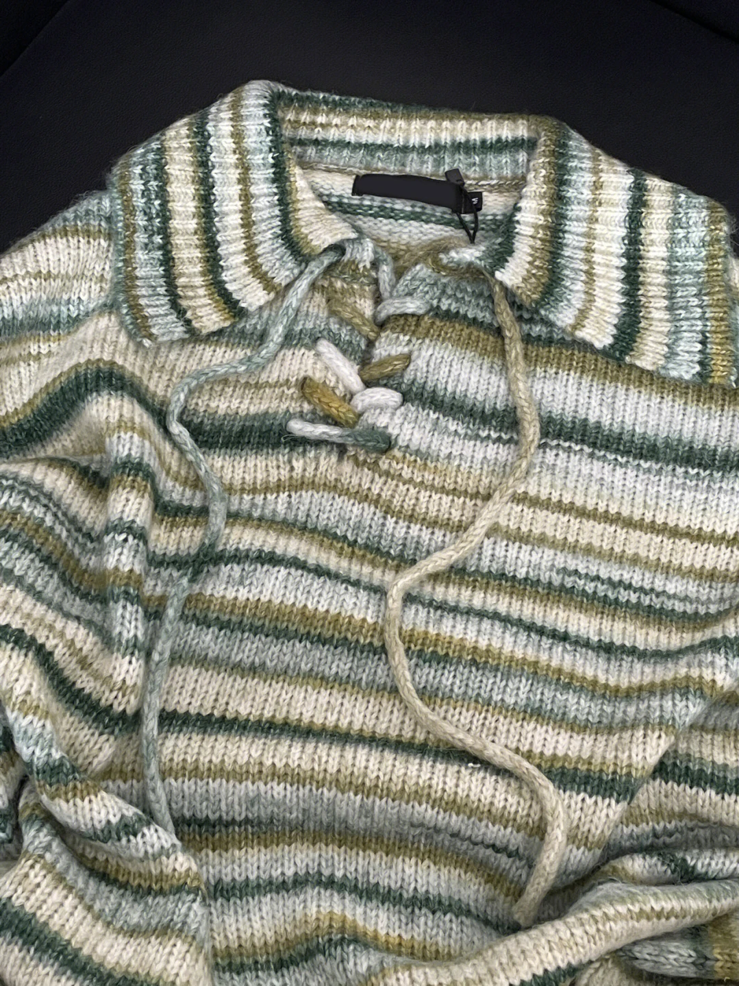 

BF Style Green Striped Lace-up Knitwear For Women 2025 Autumn Casual Loose Knitted Sweater Long Sleeve All-matched Pullovers