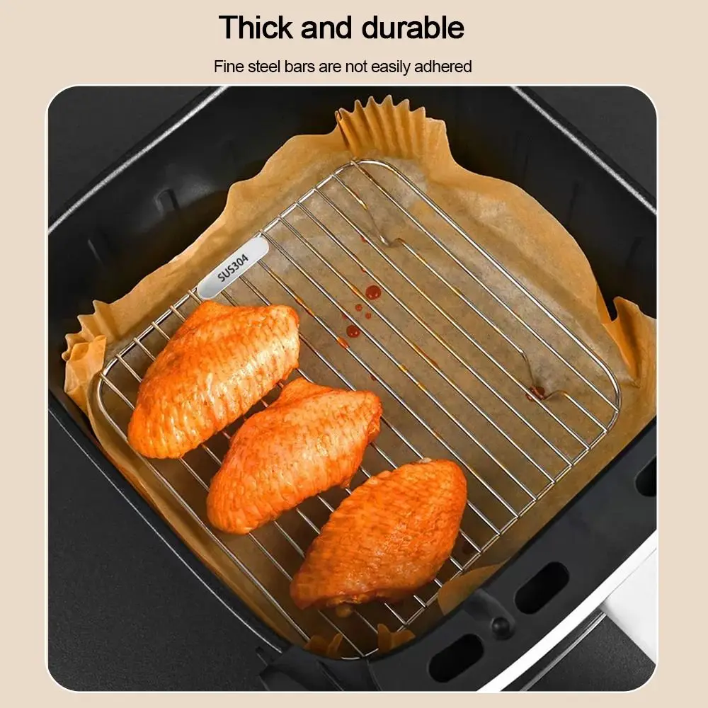 

Portable Round Square Cooking Rack 304 Stainless Steel Thicken Air Fryer Rack With Foot BBQ Net Home Kitchen Oven Steamer Cooker