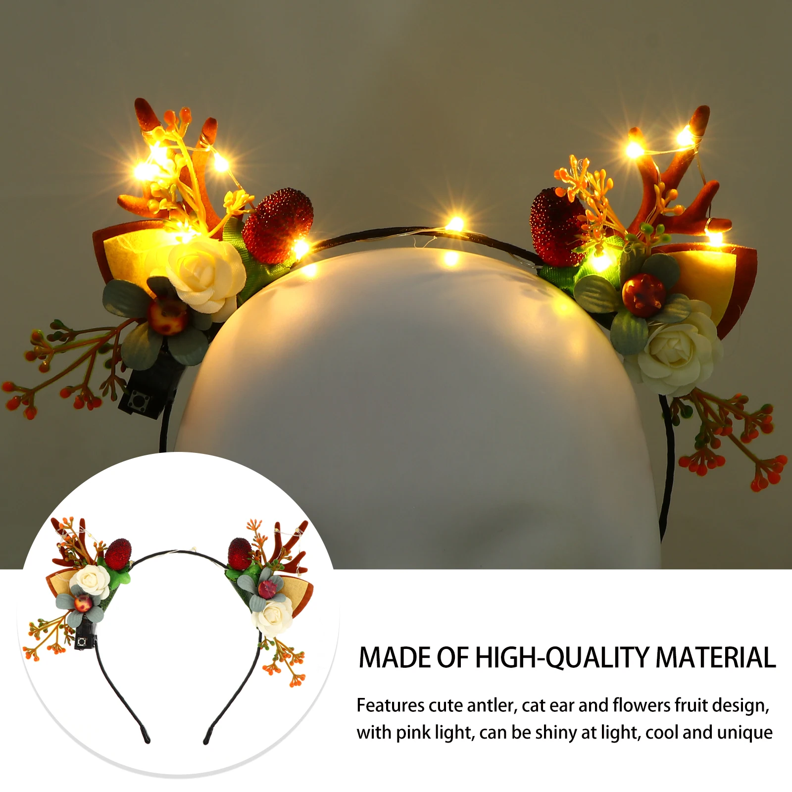 

Luminous Antler Plastic Resin Christmas Decor Accessories Yellow Flower Headdress Light Shiny Costume Party Hair B