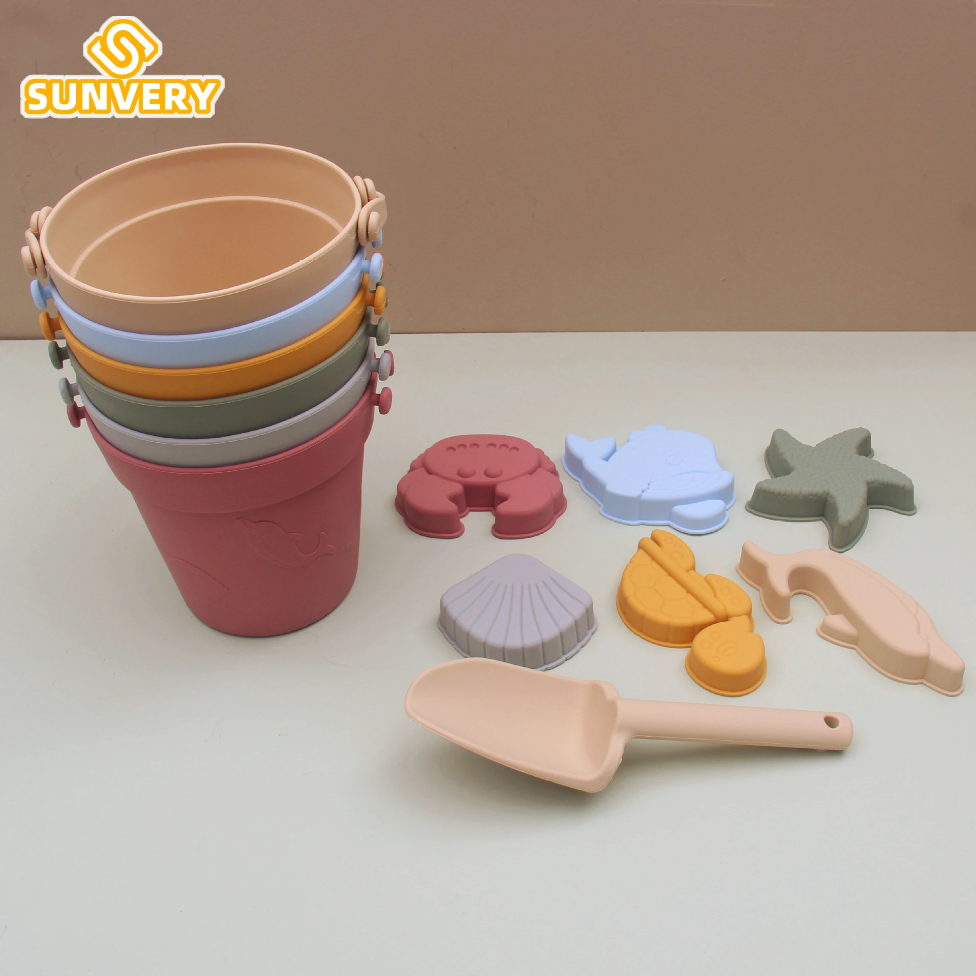 Silicone Beach Bucket Set para crianças, brinquedos de areia para crianças, viagens amigáveis, pá, moldes, bolsa de praia, neve