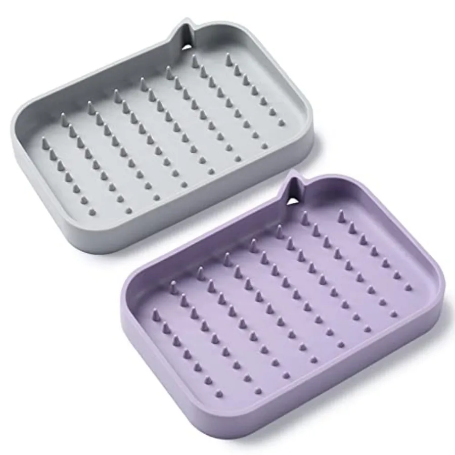 

2 Pack Soap Dish, Non-Slip Self Draining Soap Holder for Shower, Bathroom, Kitchen