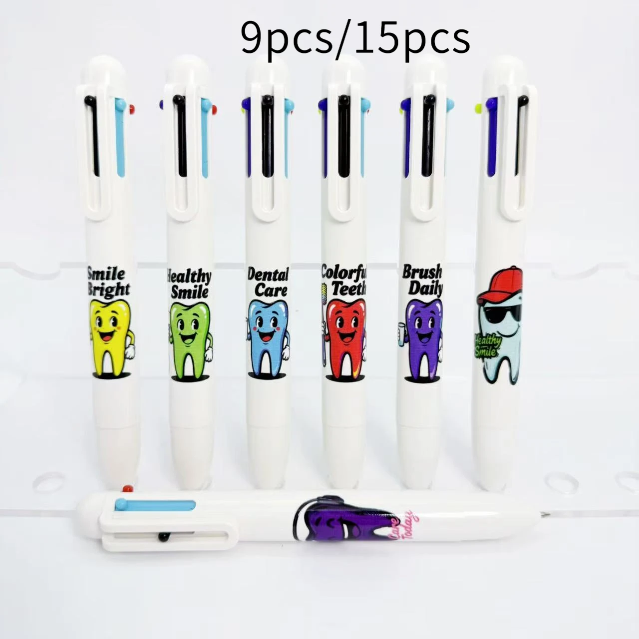 

9 шт./15 шт., многоцветная маркировочная ручка для защиты зубов, белый мир, любовь, стиль зубов на день, разноцветная шариковая ручка, подарочная ручка
