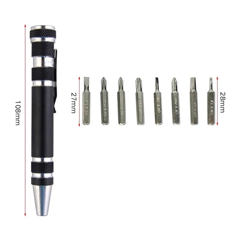 Multifunções bolso Precision Mini chave de fenda, Ferramentas manuais Kit, Pen Repair, 8 em 1, 11 centímetros