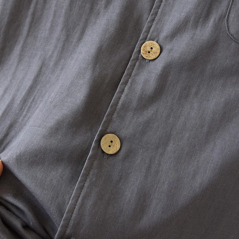 2025 봄과 가을 신상 남성 파자마 세트 100% 면 거즈 단색 대형 사이즈 긴팔 홈웨어 투피스 세트