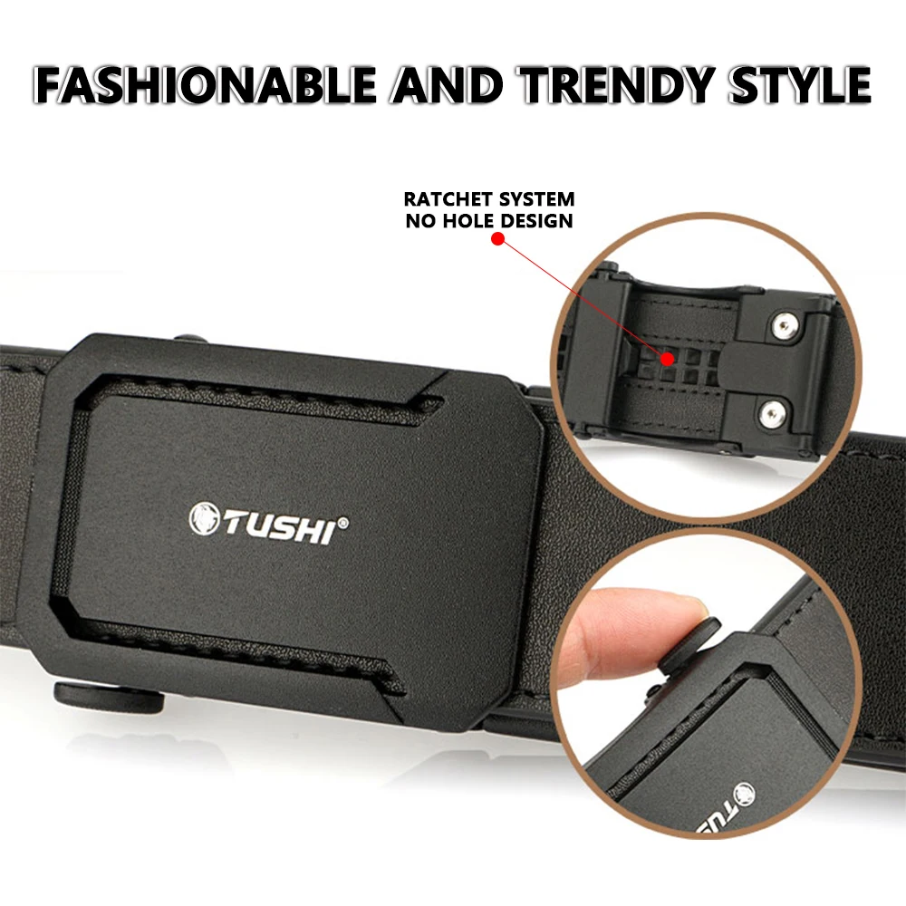 TUSHI Belt Tactical Belt for Men Leather Belts Fashion Automatic Buckle Cowskin Military Male Belts Luxury Designer Black 4.3cm