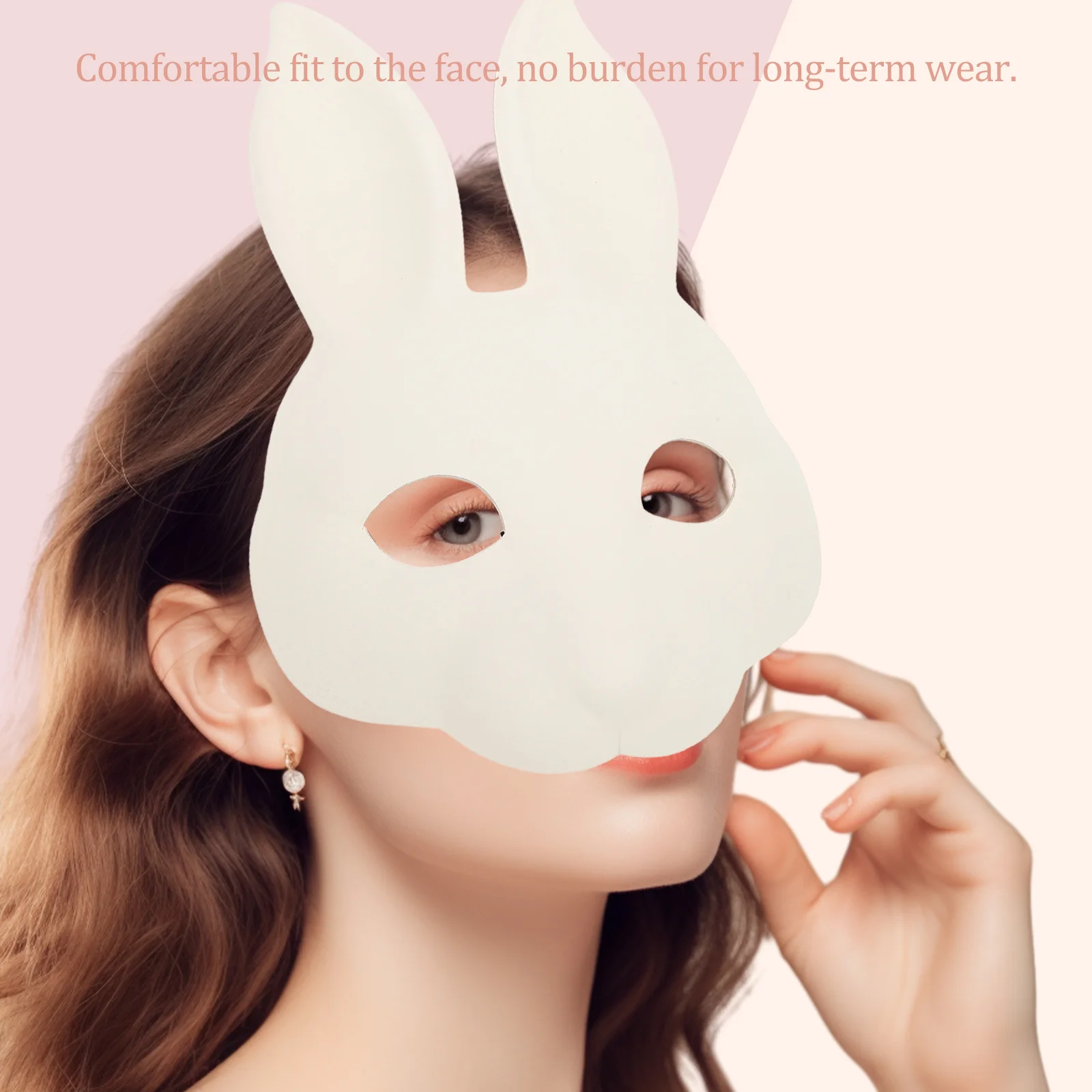 Máscara de conejito blanco, disfraz de conejo de PU de media cara para mascarada de Halloween, fiesta de Carnaval, máscara de Cosplay de Halloween para niños y adultos