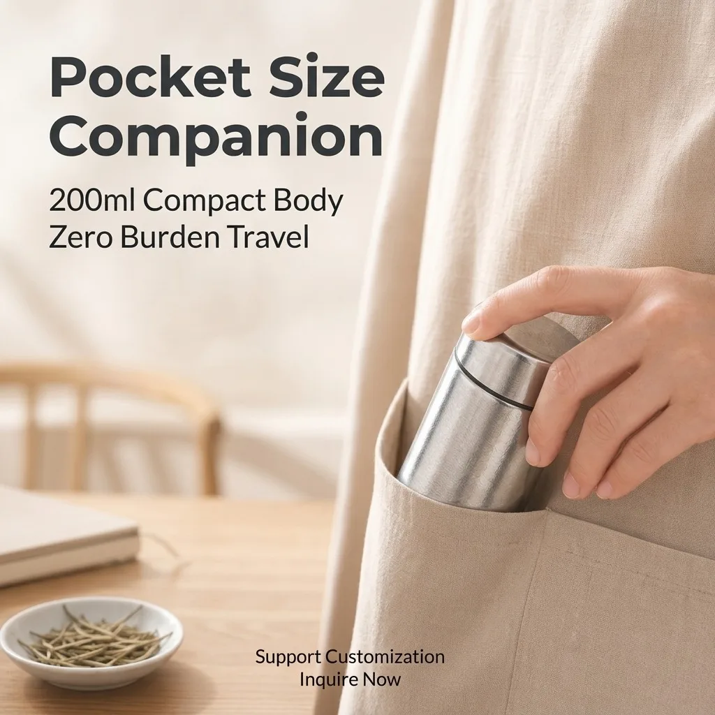 Taience 200ml Mini Titanium Water Bottle Insulated Thermos Leak Proof Pure Titanium Pocket for Travel Commute Office