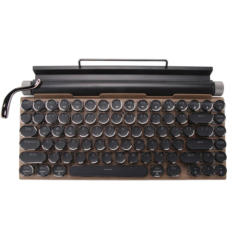 ●Retro Typewriter Keyboard Wireless Bluetooth Keyboard USB Mechanical Punk Keycaps for Desktop PC/Laptop/Phone-Wood Color