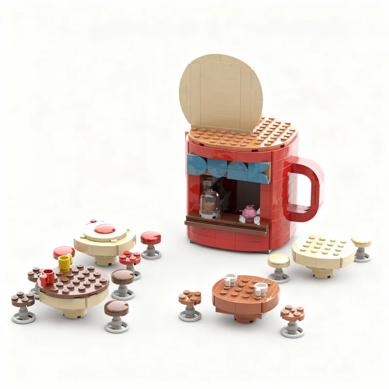 

434PCS MOC Street View Dunk Tea Shop Model Building Block Architecture DIY Assembly Display Home Decor Gift Collectible Building