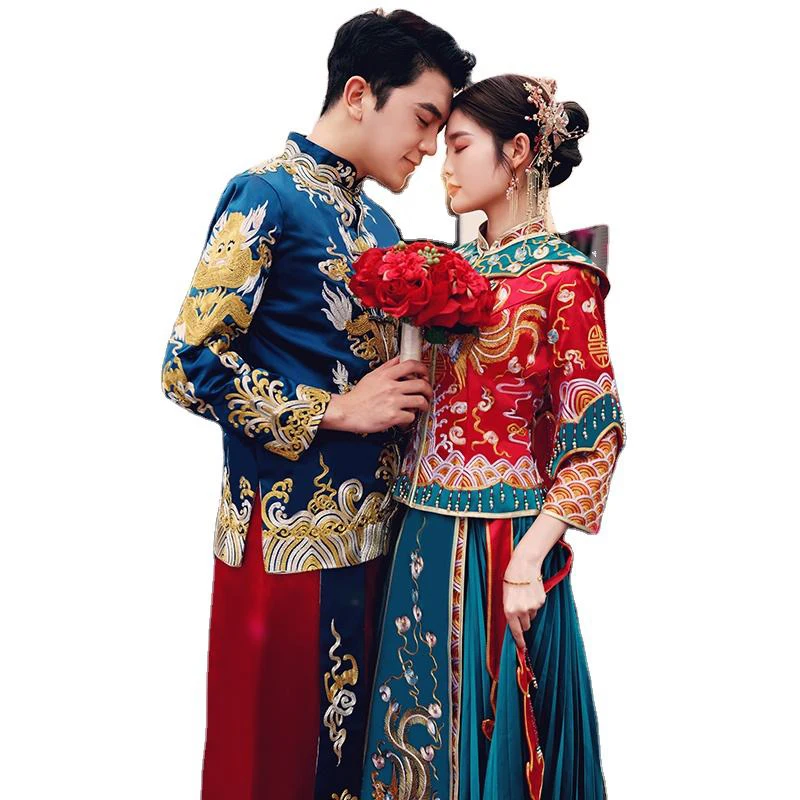 

Xiuhe Bride Traditional Costume Chinese Trend Couple Dress Wedding Ceremony Pavilion Clothing Asian Dragon Phoenix Jacket Robe