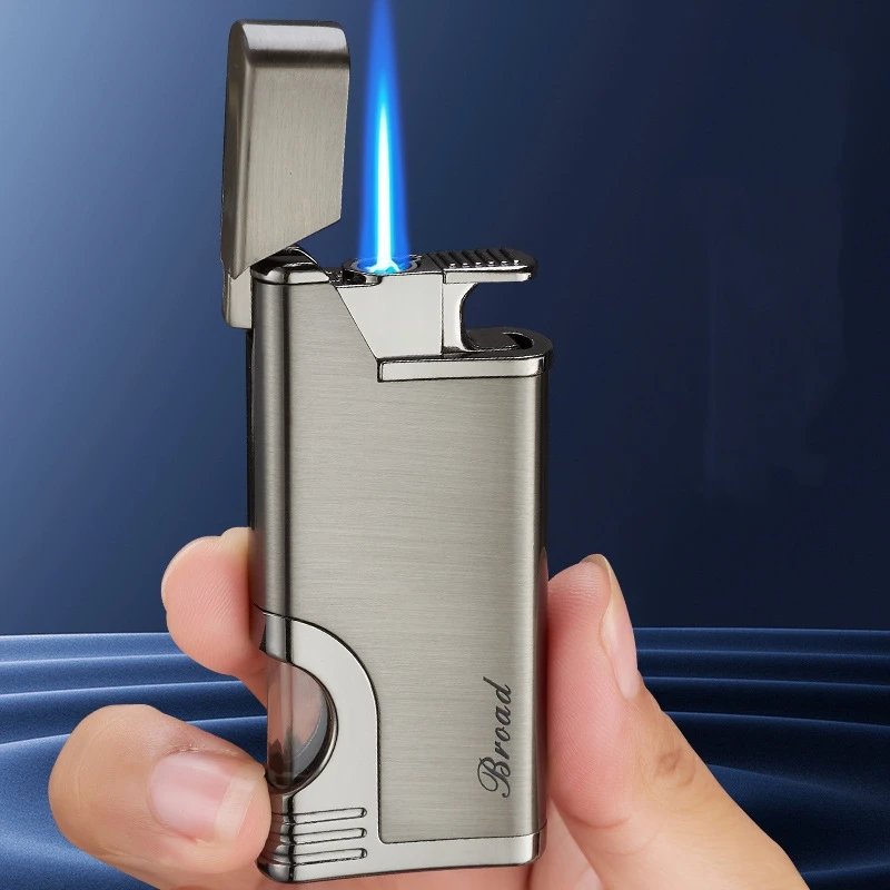 Transparenter Gasspeichertank, Direktspray, blaue Flamme, winddichtes Metallfeuerzeug, Outdoor-Grill, Küche, Zigarrenfeuerzeug, Geschenke für Männer