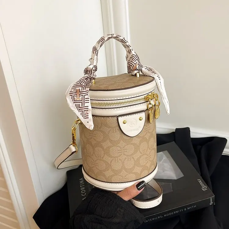 

Vintage Cylindrical Bucket Bag 2025, Retro Niche Crossbody Bag for Women, Versatile Top-Handle Bohemian Purse