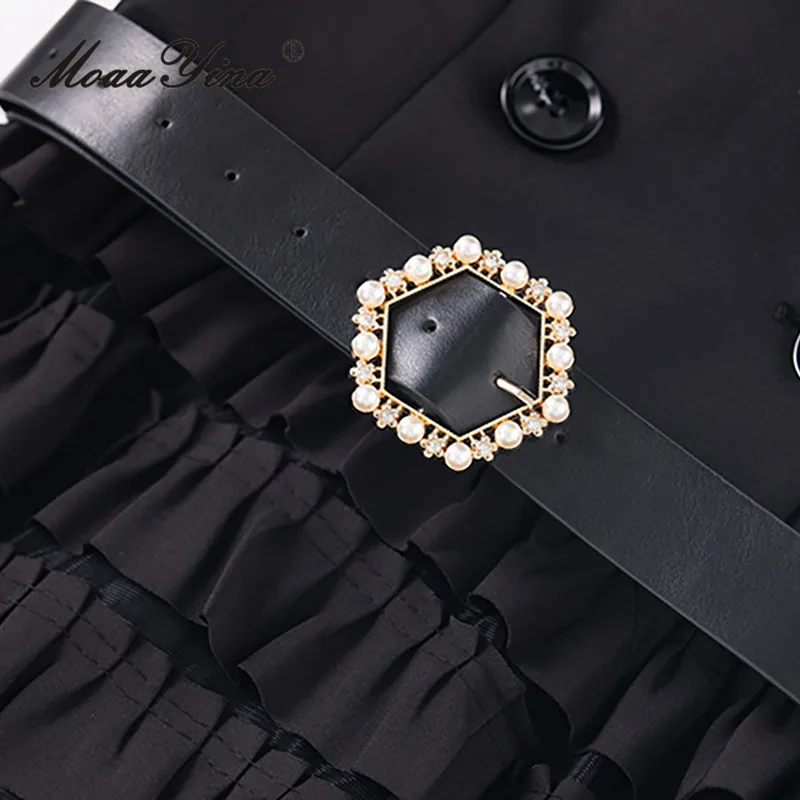 MoaaYina Moda Outono Casaco de gola elegante com vestido de borda de cogumelo em camadas de cem dobras