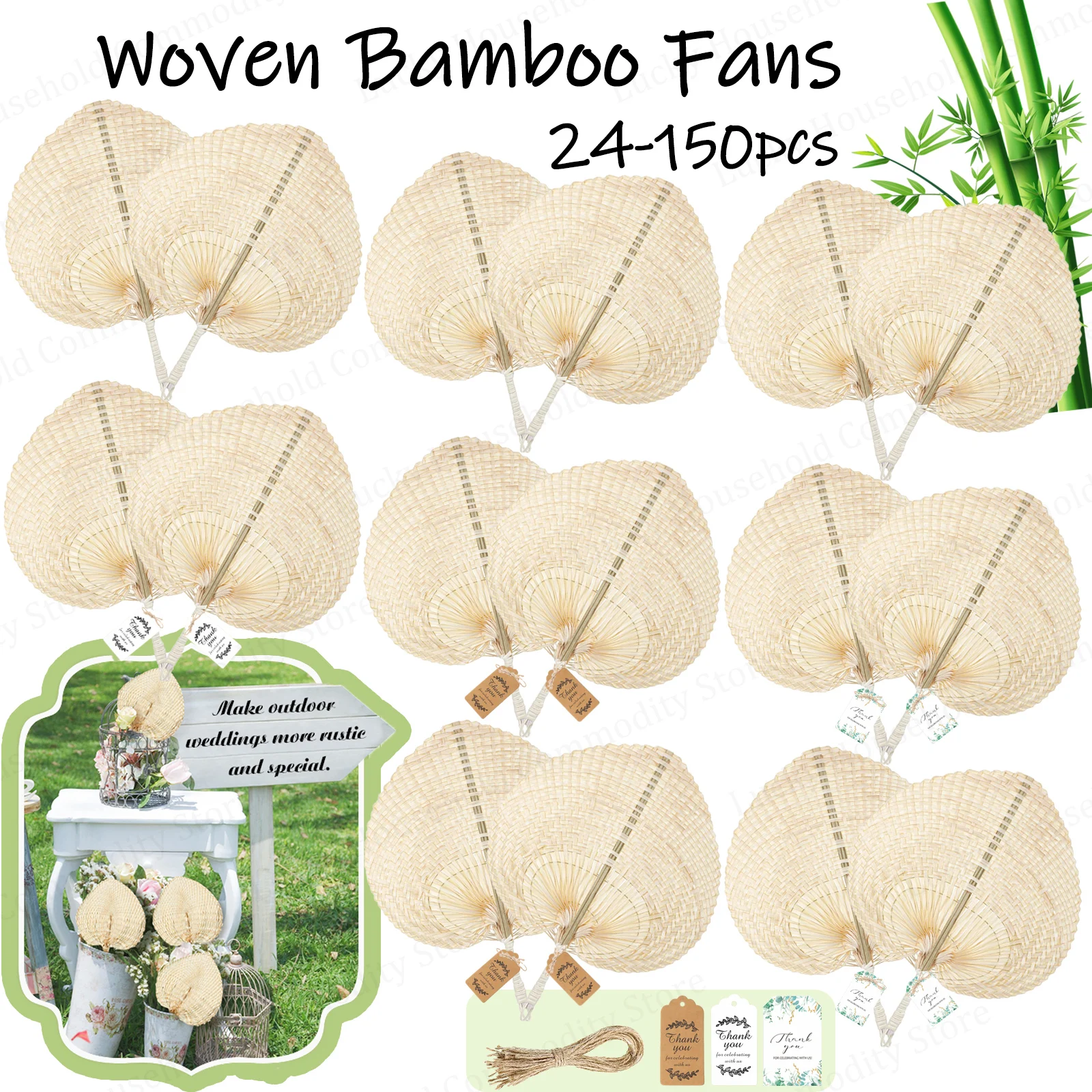 24-150PCS Woven Bamboo Fans Natural Raffia Hand Fans Bulks Wedding Fans for Guests Wedding Beach Havana Party Favors