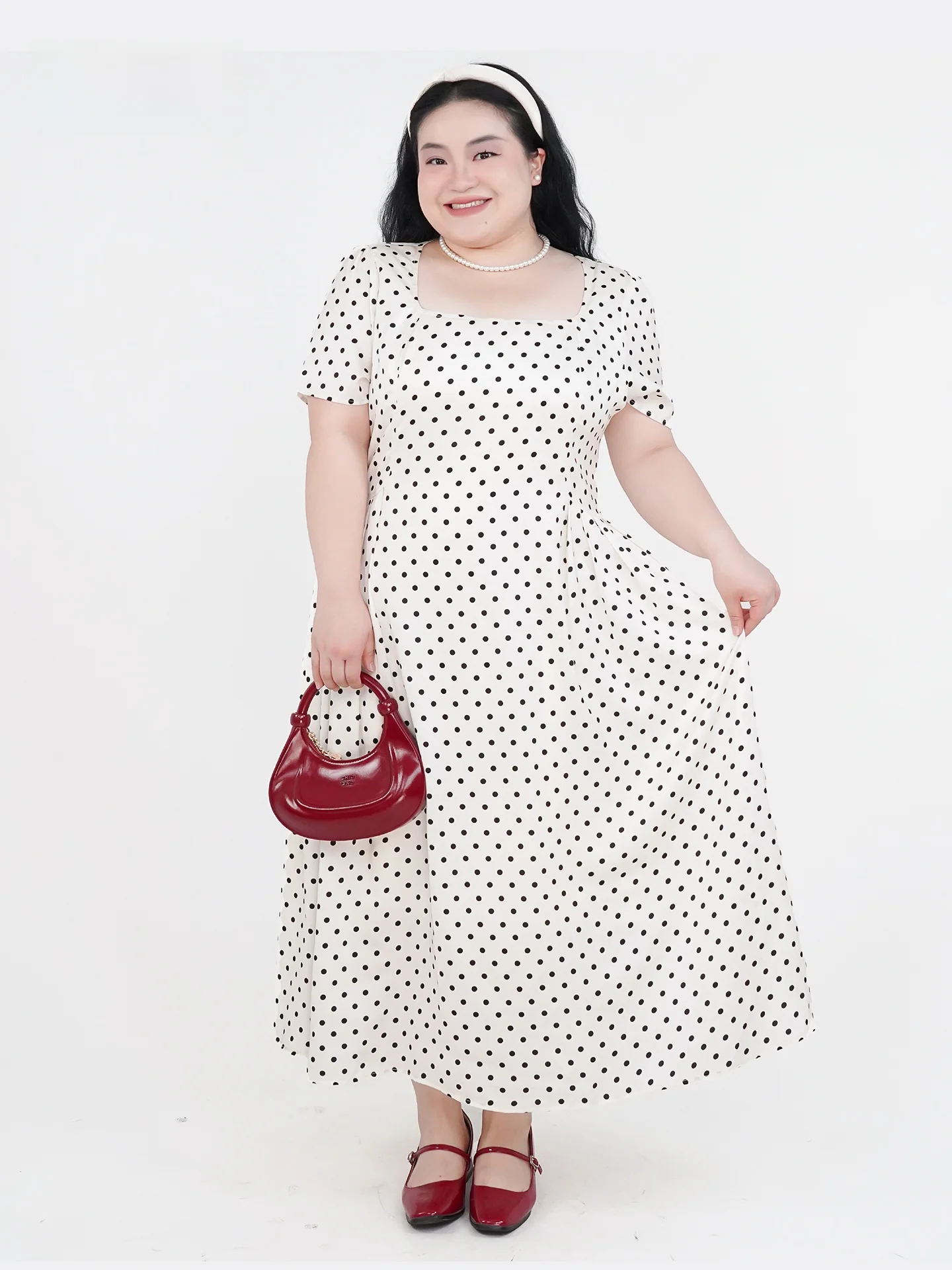 

Юбка-трапеция Ele Polka Dot Square Ne Plus Size Dr, универсальная, для полных женщин, повседневная, из полиэфирного волокна, короткая