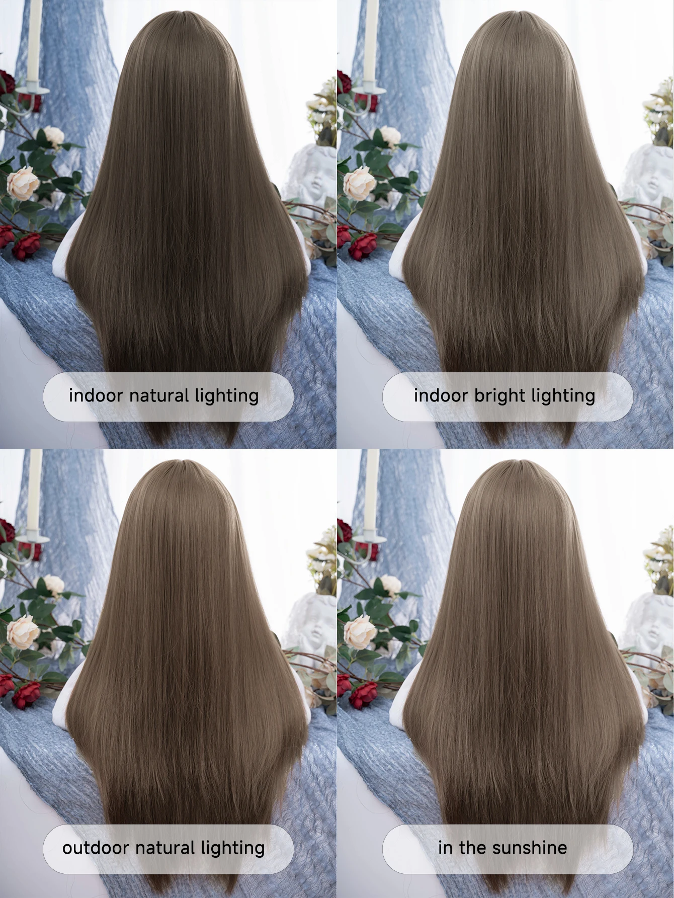 28 inch honey ash brown bang wig detail