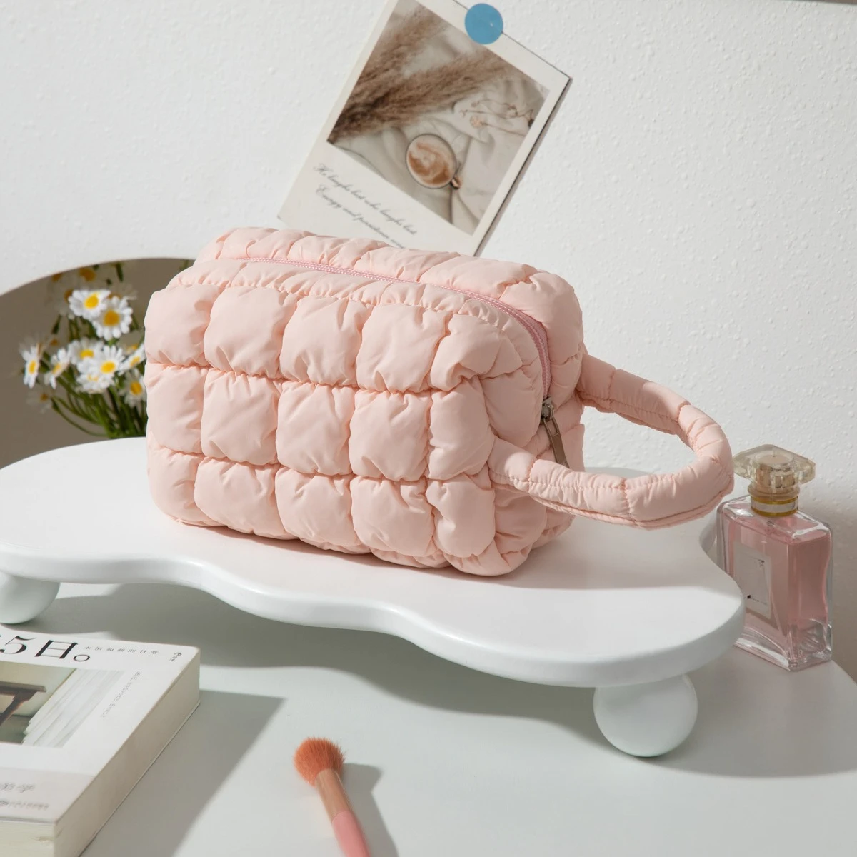 حقائب مكياج بمقبض ناعم للسفر وحقيبة تخزين مستحضرات التجميل المحمولة ومنظم مستحضرات التجميل وحقيبة أدوات الزينة وحقيبة يد لطيفة