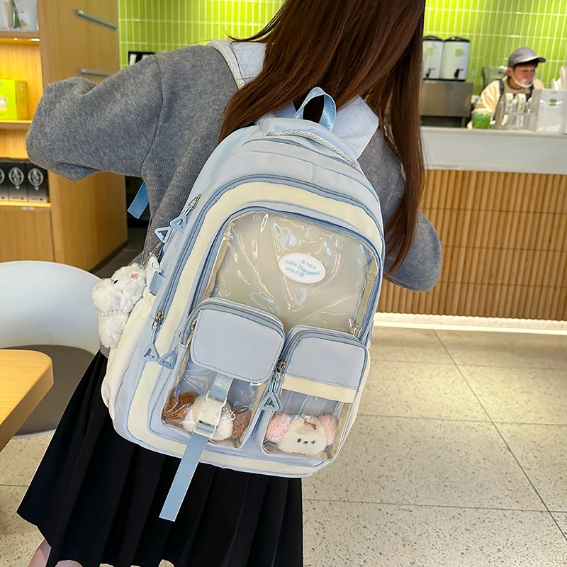 Милая девушка информацион 2025 Новая многоэтажная двусторонняя школьная сумка из нейлонового материала с застежкой-молнией Вертикальная квадратная апейская чистая ...