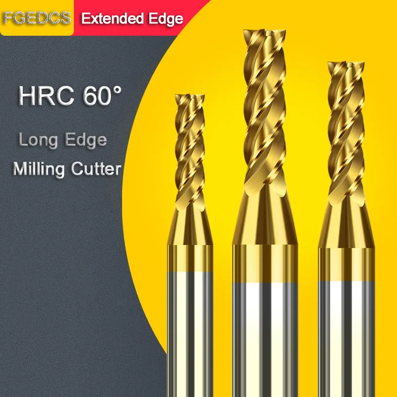 1 End Mill 0.5mm 2mm 0.3mm 0.8mm 4mm 6mm HRC60 4 Flute Extended Long Edge Tungsten Steel Carbide Cutter CNC Milling Cutter Tools