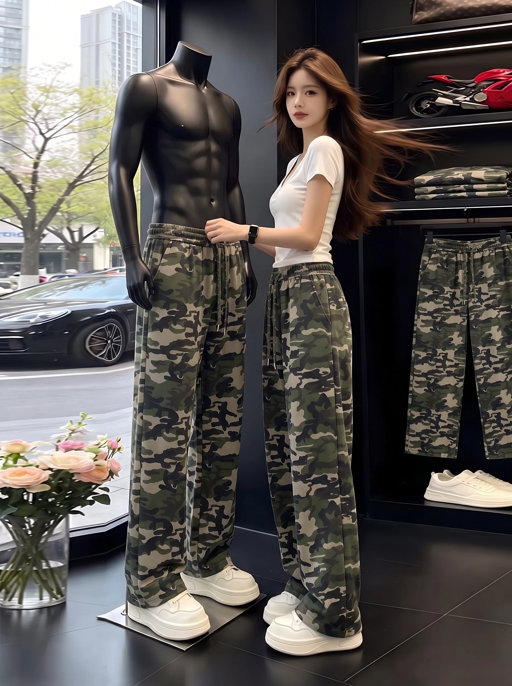 Camouflage Military Green Sports Sweatpants Men's Summer American Retro Straight Blade Pants Slimming Casual Trousers