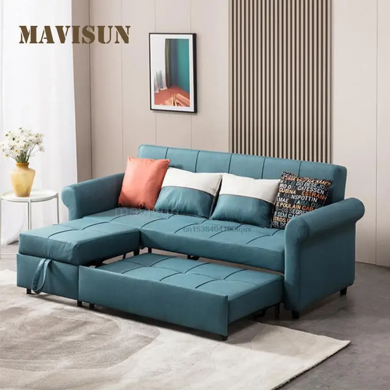 

Nordic Living Room Sofa Bed Sitting And Lying Dual-Purpose Foldable Small Family Telescopic Three Person Technology Cloth Sofa