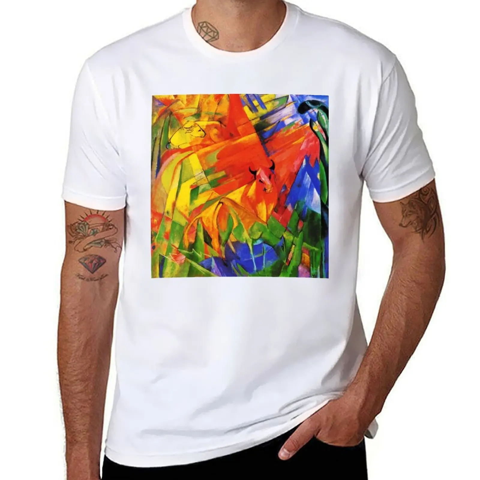 

Vintage Franz Marc Animals in Landscape 1914 T-Shirt black cotton t-shirt plain for man package T-Shirt