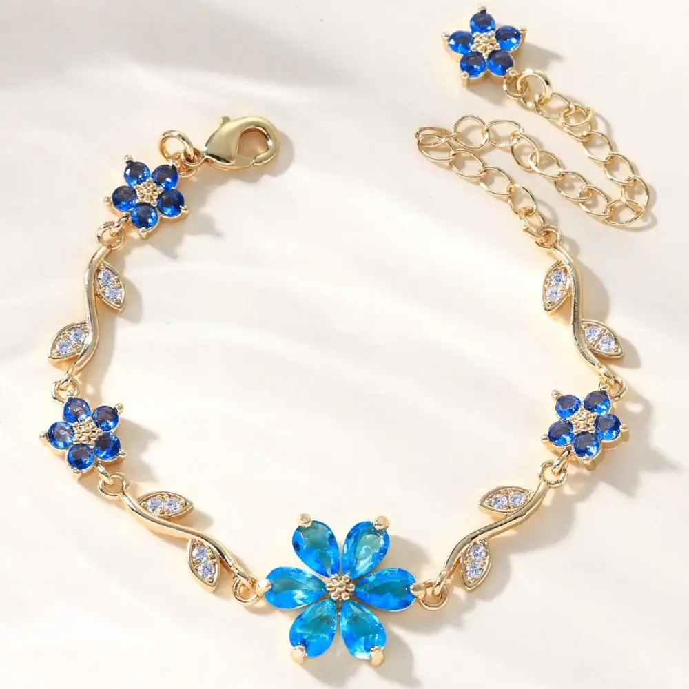 

Luxury Green Leaf Flower Bracelet Exquisite Fashion Pink Cubic Zirconia Chain Crystal Sparkling Shiny Rhinestone Bangle
