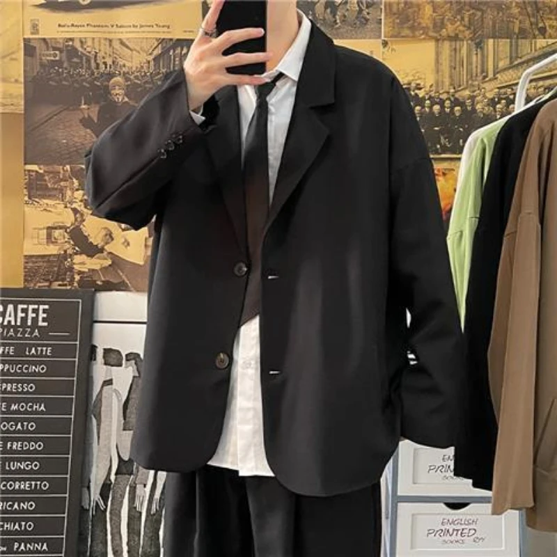 Men's Spring Autumn Korean Style Loose Black Casual Blazer Ins Trendy Cool DK Uniform Hong Kong Style Oversized Suit Jacket