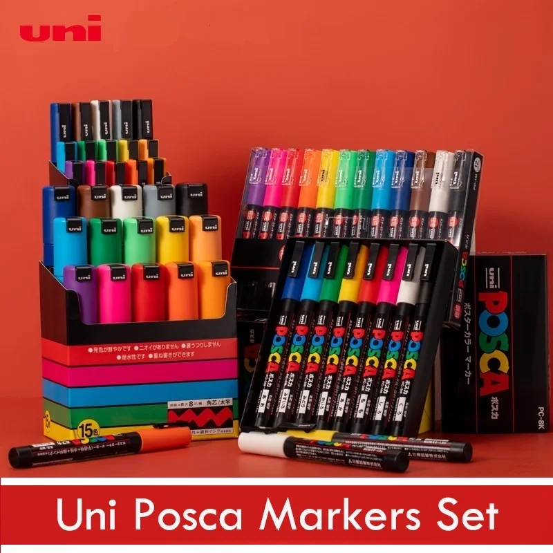 Nowy zestaw uni Posca PC-1M Marker akrylowy Plumones Colores Graffiti Malarstwo DIY Pióro do rysowania Plakat Sztuka Prezent urodzinowy Dzieci