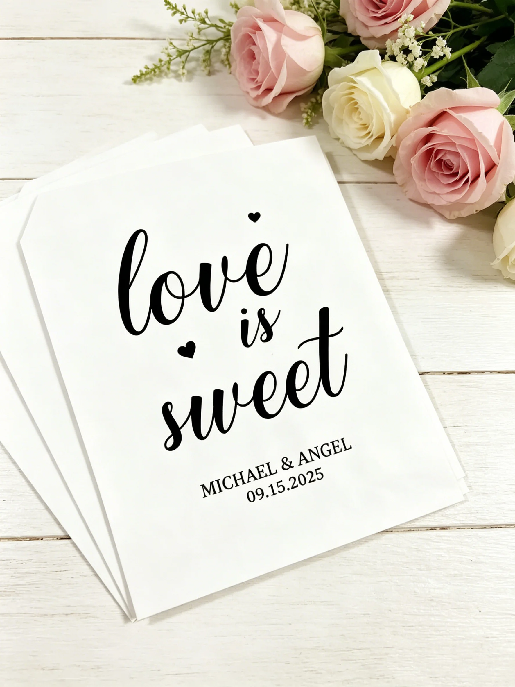 

Love Is Sweet Personalized Paper Treat Bags Romantic Wedding Party Candy Cookie Guest Favor Packaging Bags