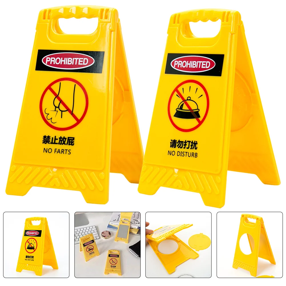 

2 Pcs Warning Street Sign Makeup Mirror No Distortion Bag Pocket Small Travel The Practical Folding Plastic Prank Picture Frame