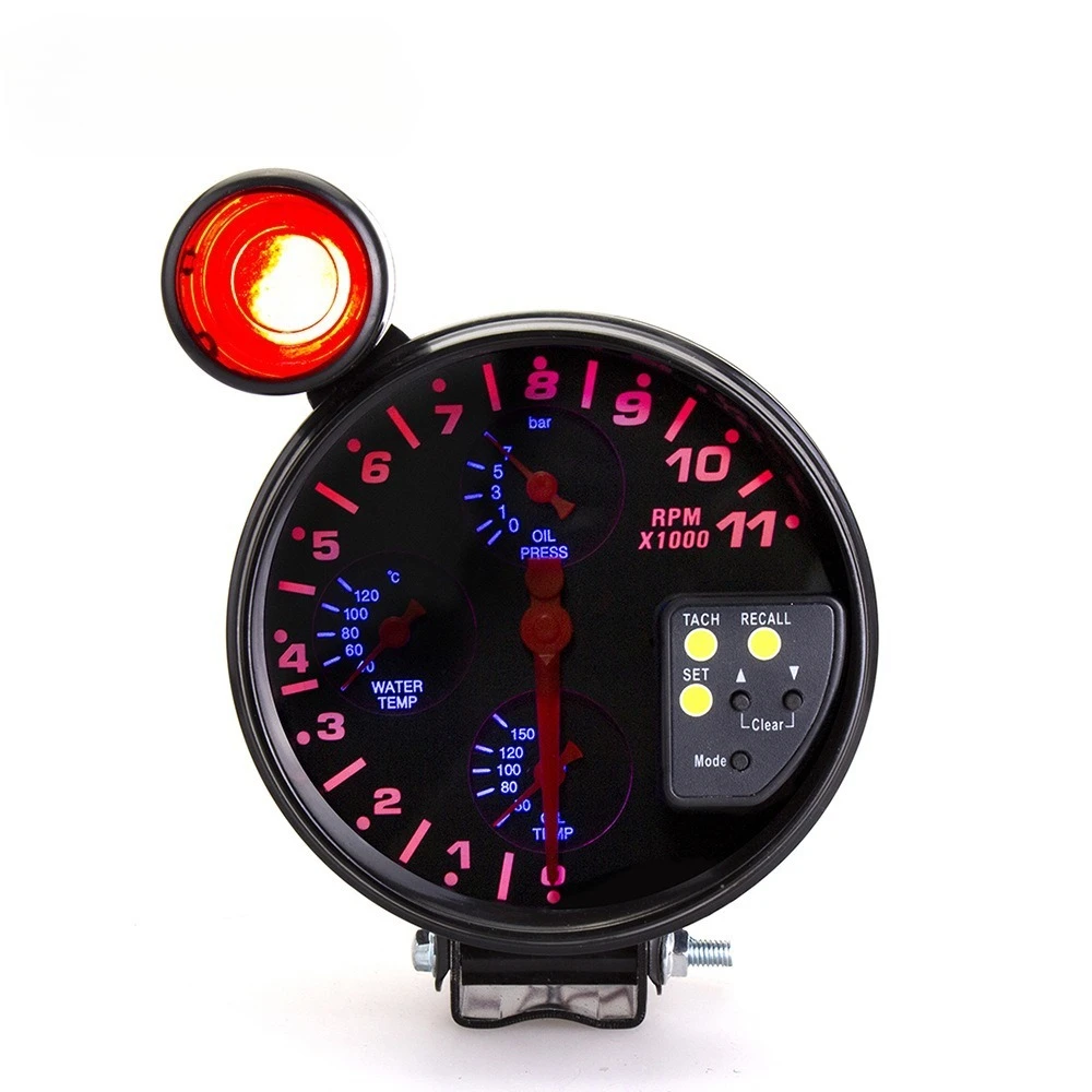 

Универсальный автомобильный датчик 4 в 1, 5 дюймов, новый автоматический тахометр 11000 Revs, давление давления масла, температура воды, датчик температуры масла с подсветкой переключения передач