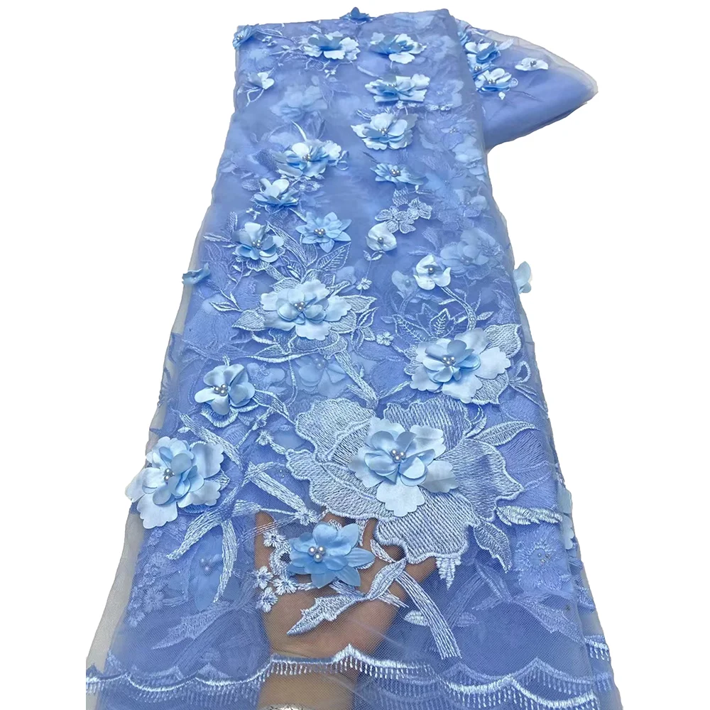 Latest Elegant 3D Flowers Lace Fabric High Quality Tulle Lace Sew For Wedding Evening Dress Fashion African Mesh Lace Material