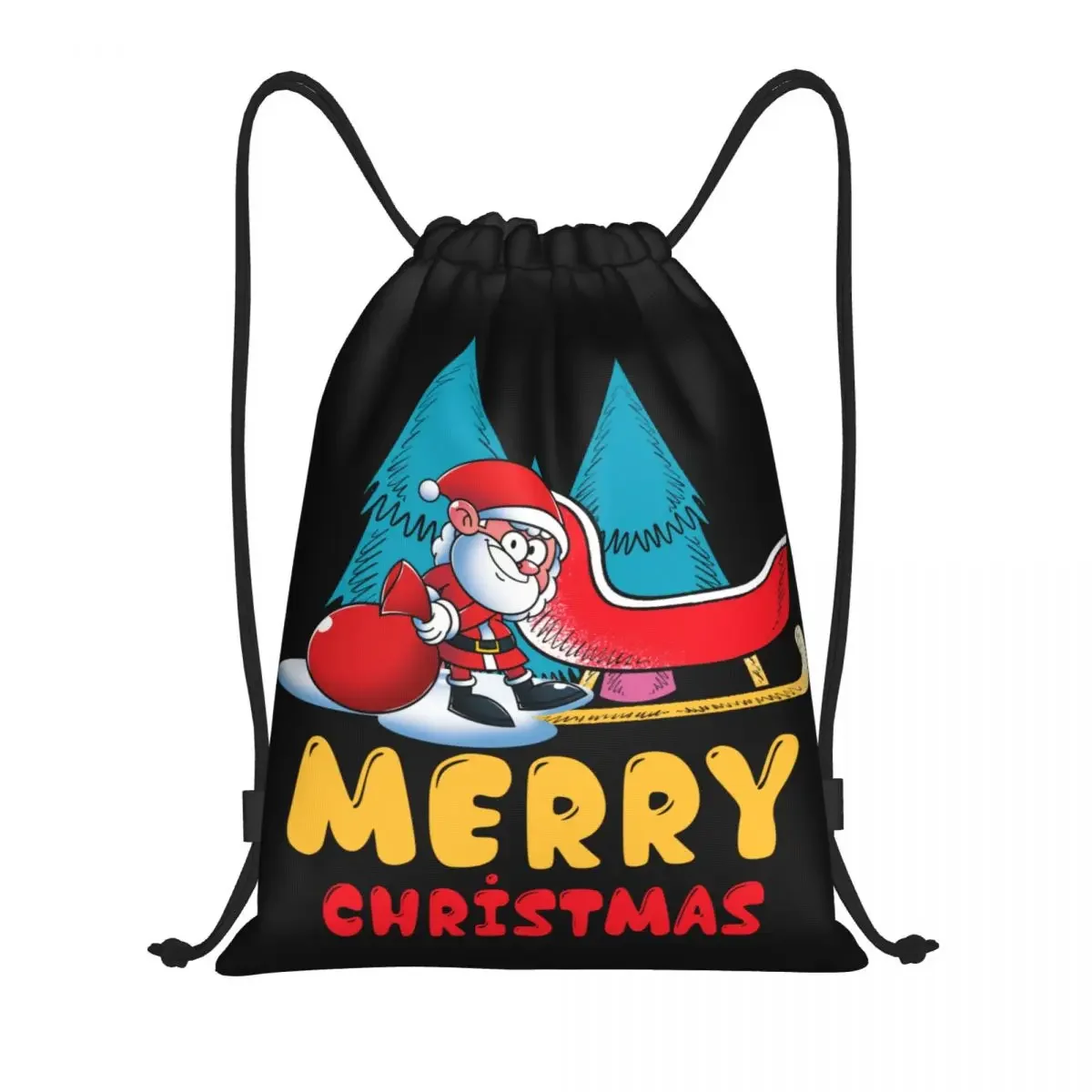 Funny Cartoon Santa Claus Drawstring Bags Foldable Sports Gym Sackpack Merry Christmas Snowboarding Training Storage Backpacks