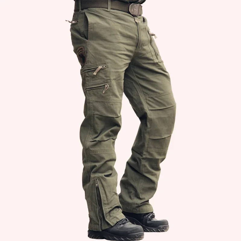 2025 Men's Cargo Pant Cotton Outdoors Tactical Pant Men Vintage Camo Green Work Many Pocket Cotton Camouflage Black Trouser