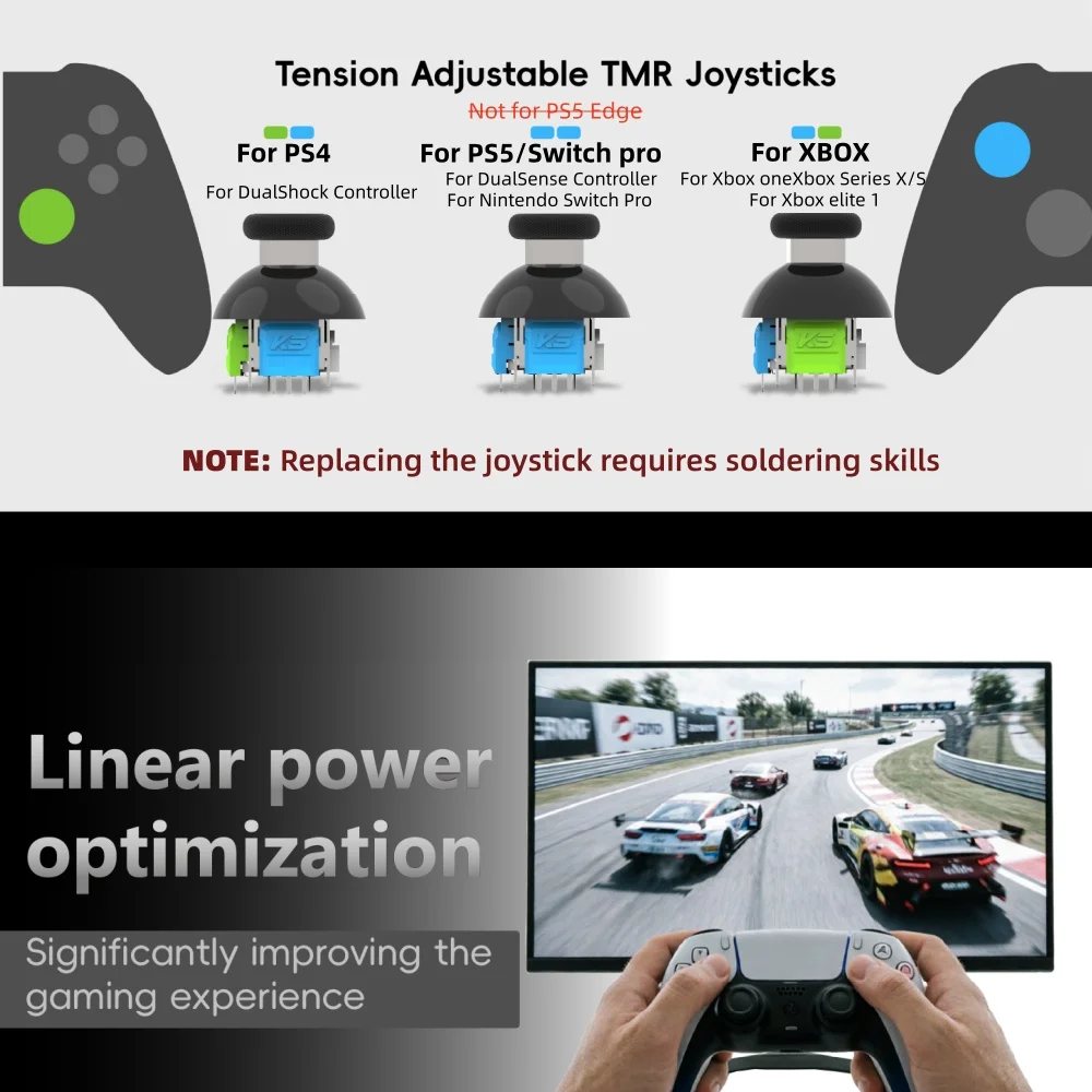K-SILVER JT13-009 320 °   Regulowany naciąg joysticka magnetycznego TMR do PS5, siła 30-80gf, moduł naprawczy joysticka zapobiegający dryfowaniu. — zdjęcie produktu 6