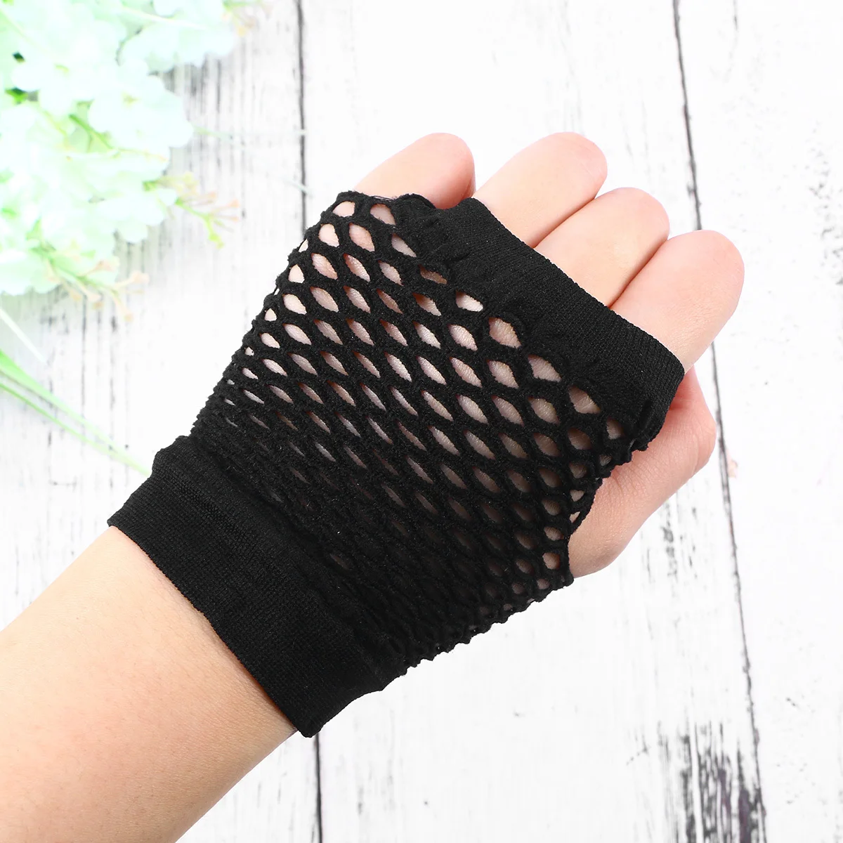 80S مجموعة إكسسوارات الحفلات قفازات سوداء بدون أصابع شبكة صيد السمك أقراط النيون الدانتيل عقال لزي الرجعية هالوين ديسكو #2