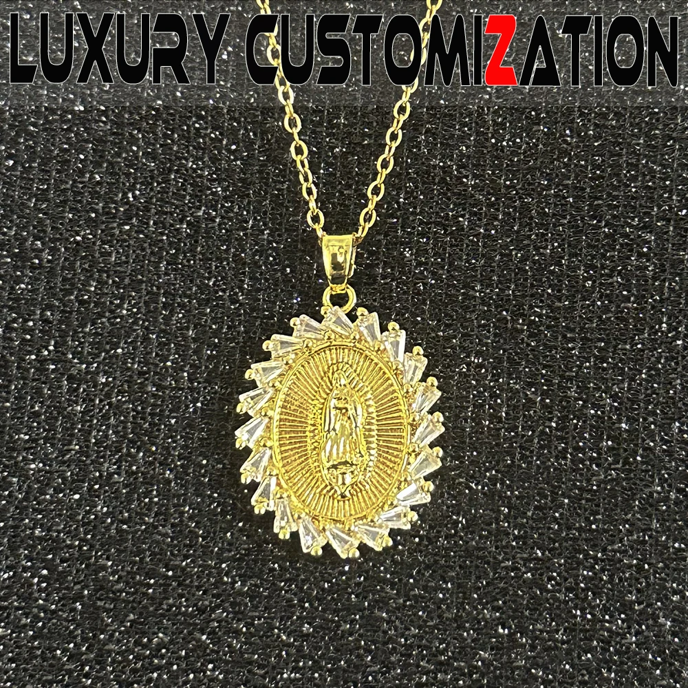 New fashionable women's necklace, diamond inlaid Virgin pendant, 18K gold-plated, suitable for daily decoration, holiday gift