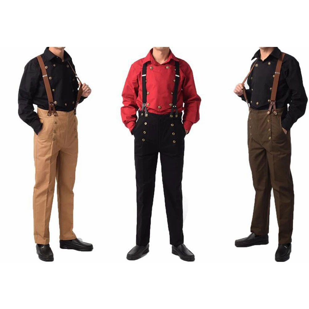 

Steampunk Pants Men Regency Retro Y Belt Overalls Vintage Victorian Cosplay Costume Gothic Trousers