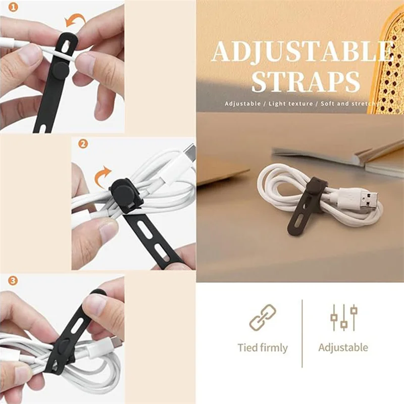 10Pcs Colorful Silicone Cable Ties Adjustable Reusable Heavy Duty Cable Organizer Management for Fastening Cords and Wires