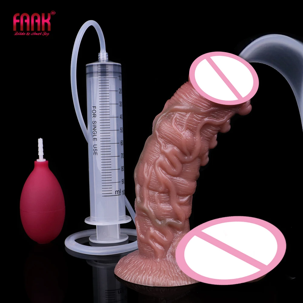 FAAK Lifelike Silicone Squirting Penis Clear Blood Vessel Ejaculation Realistic Curved Dildo  G-spot Stimulate Anal Sex Toys