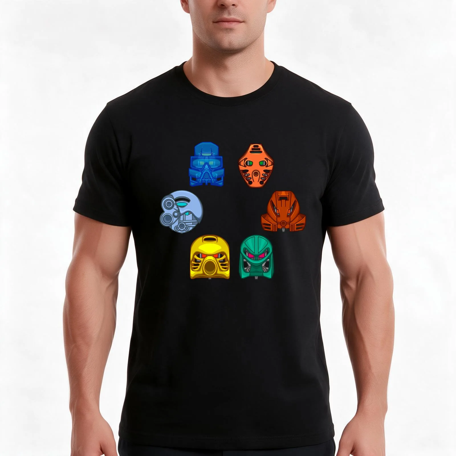 Collection Matoran T-Shirt, Summer Casual Cotton Tee, Oversized Streetwear Tops, Vintage Graphic Print, Loose Fit Short Sleeve