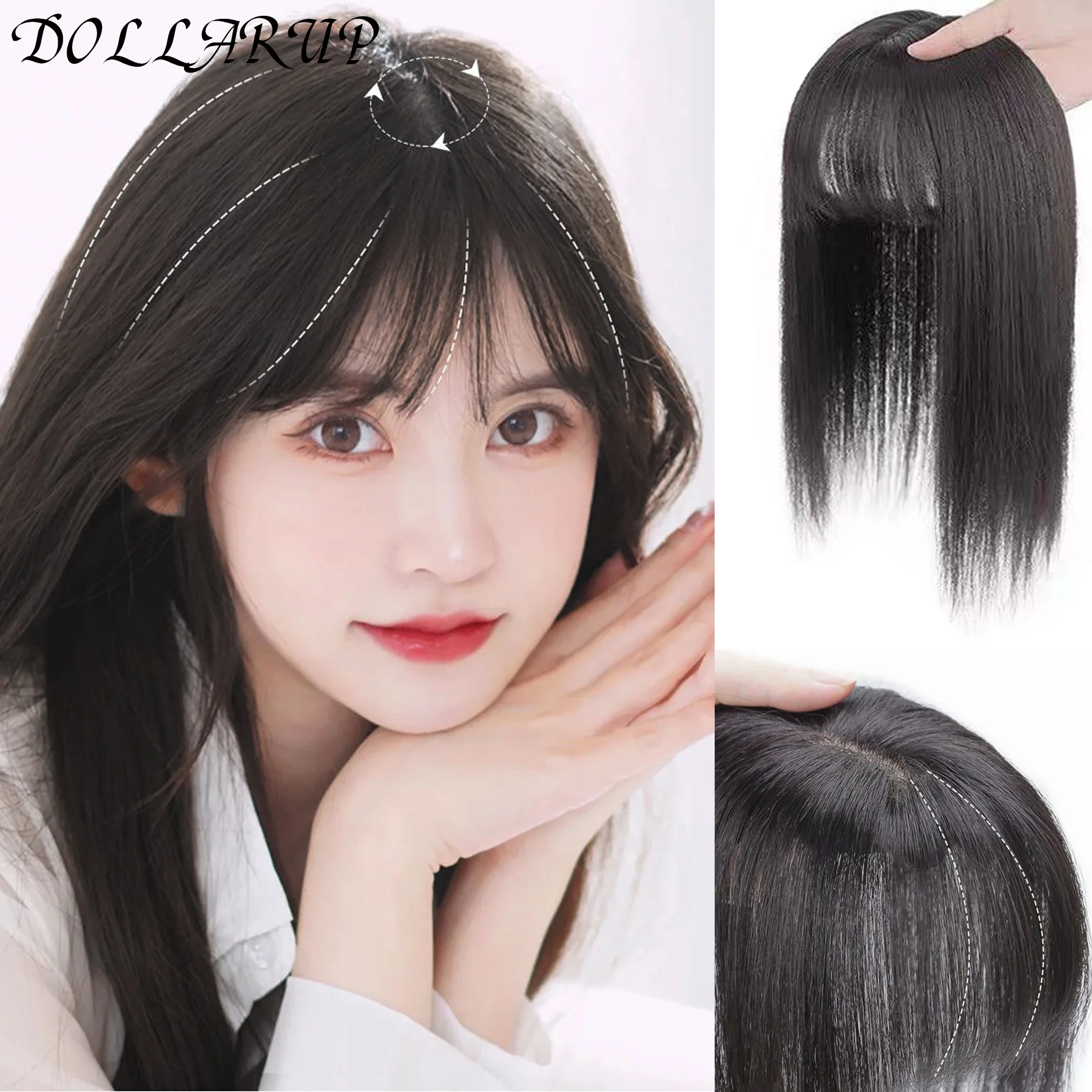 3D Bangs Invisible Seamless Head Hair Water Ripple Hair Air Bangs Head Overhead Natural Invisible Replacement Cover White Hair